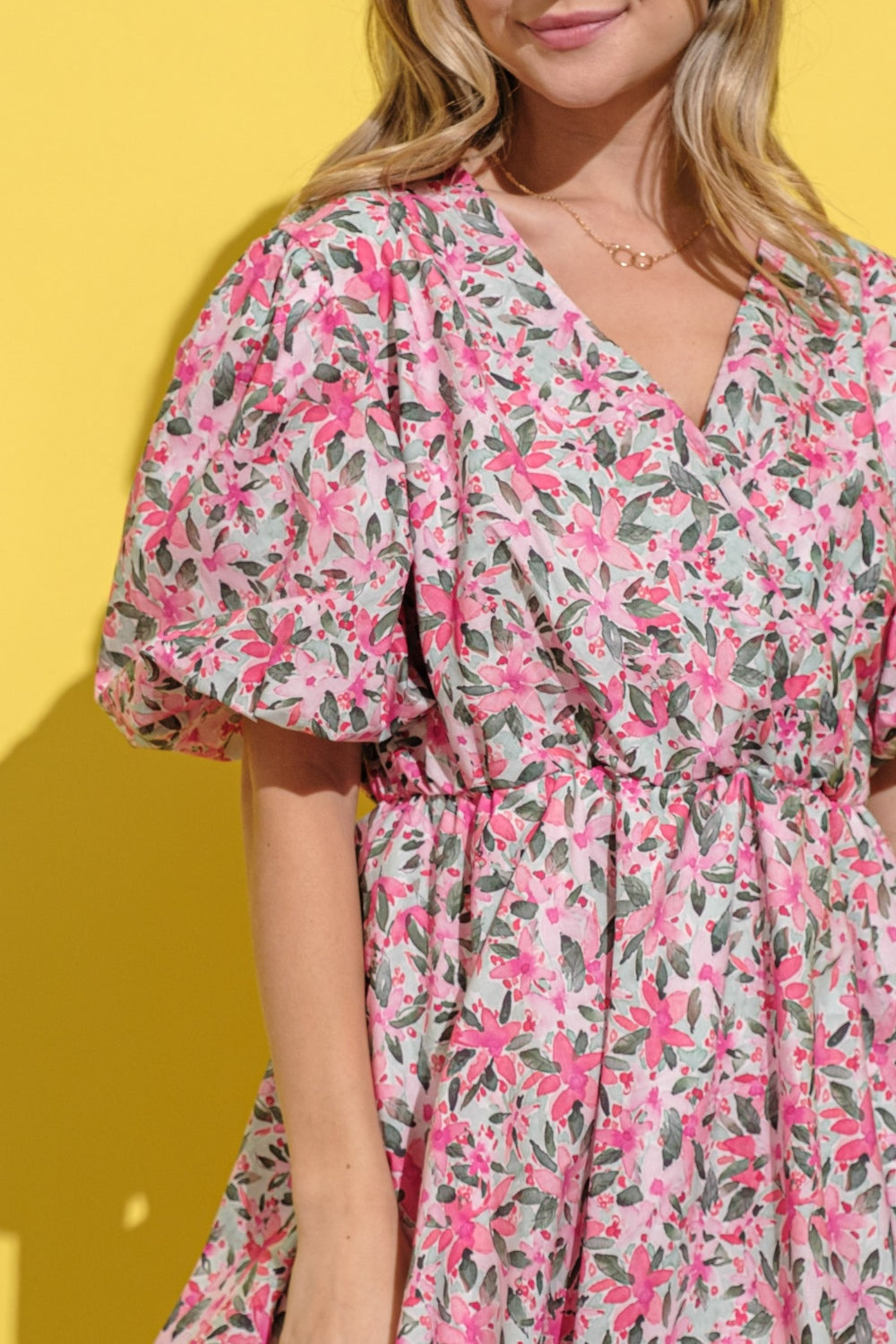 And The Why Full Size Floral Surplice Puff Sleeve Dress 9402 | Gulf Resellers