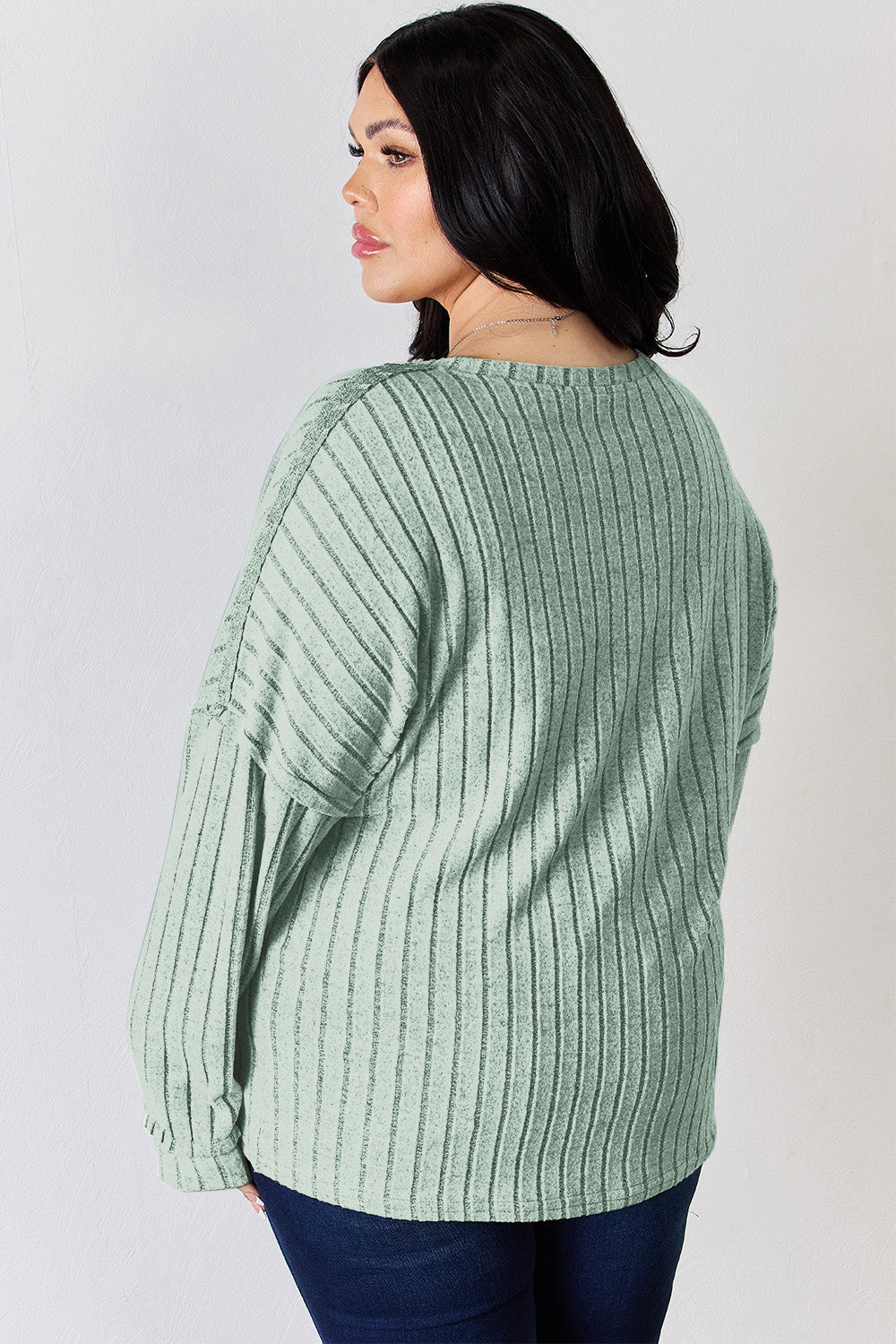 Basic Bae Full Size Ribbed Half Button Long Sleeve T-Shirt | Gulf Resellers