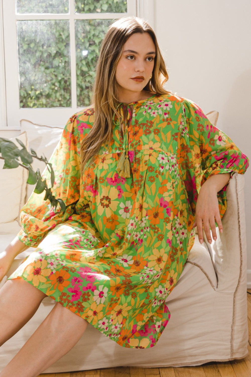 ODDI Full Size Floral Tied Neck Mini Dress 6000 | Gulf Resellers