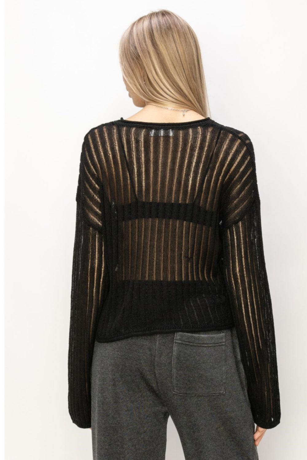 HYFVE Openwork Ribbed Long Sleeve Knit Top | Gulf Resellers