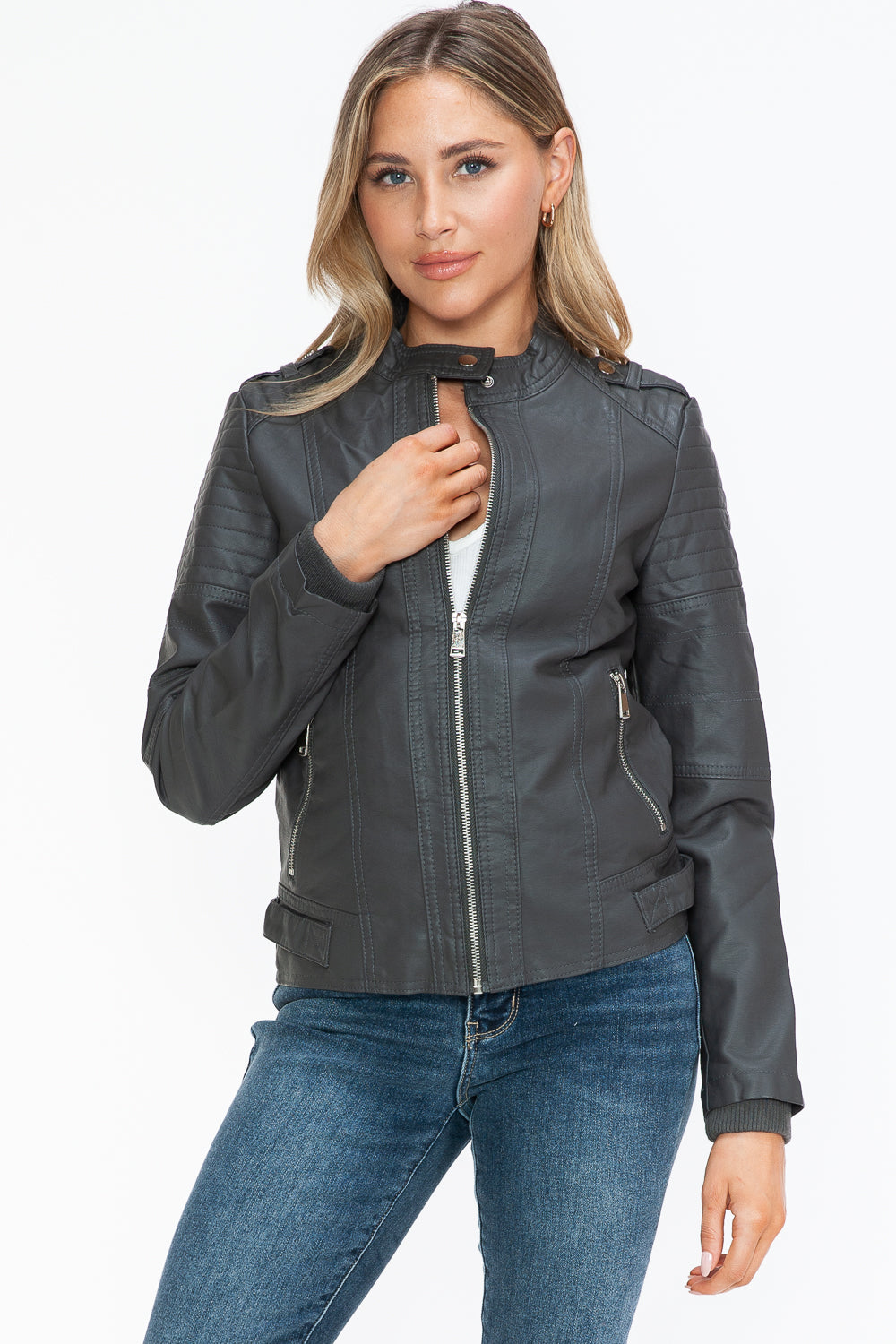 Snobbish PU Leather Biker Jacket with Side Zip Pockets 15297 | Gulf Resellers