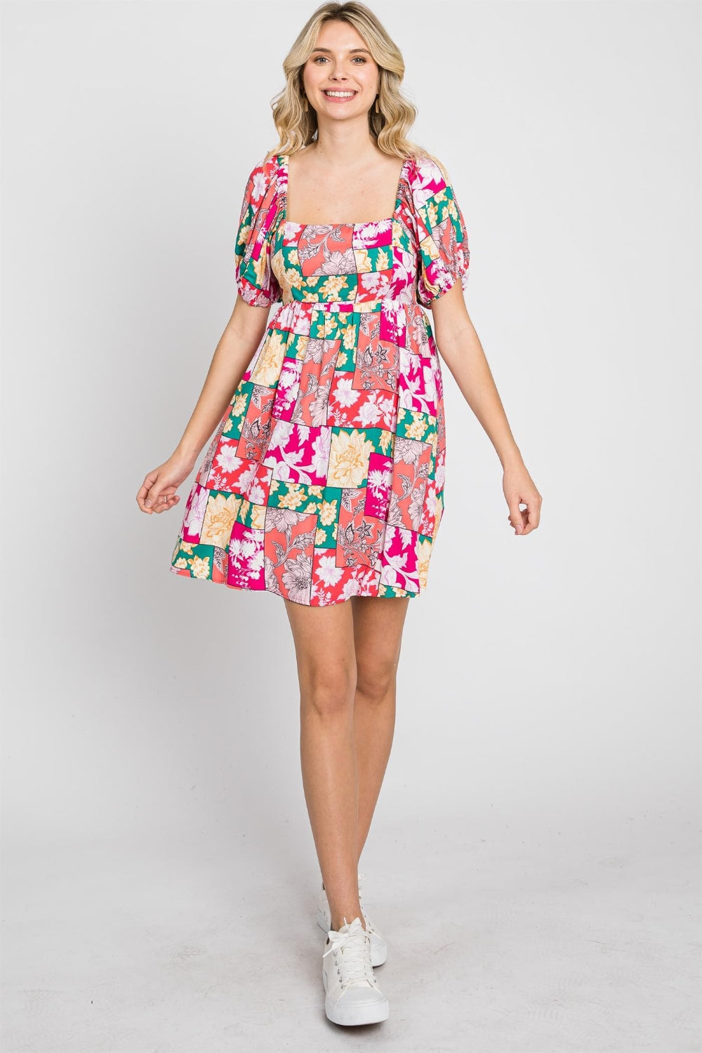 GeeGee Floral Ruff Sleeve Mini Dress 5152 | Gulf Resellers