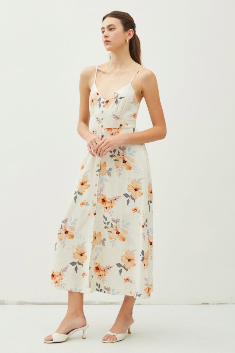 Be Cool Floral Button Down Cami Midi Dress 5135 | Gulf Resellers