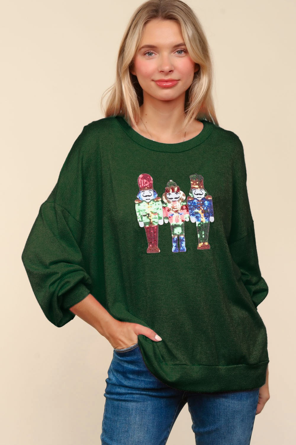 Haptics Sequin Nutcracker Patch Hacci Knit Top 12259 | Gulf Resellers