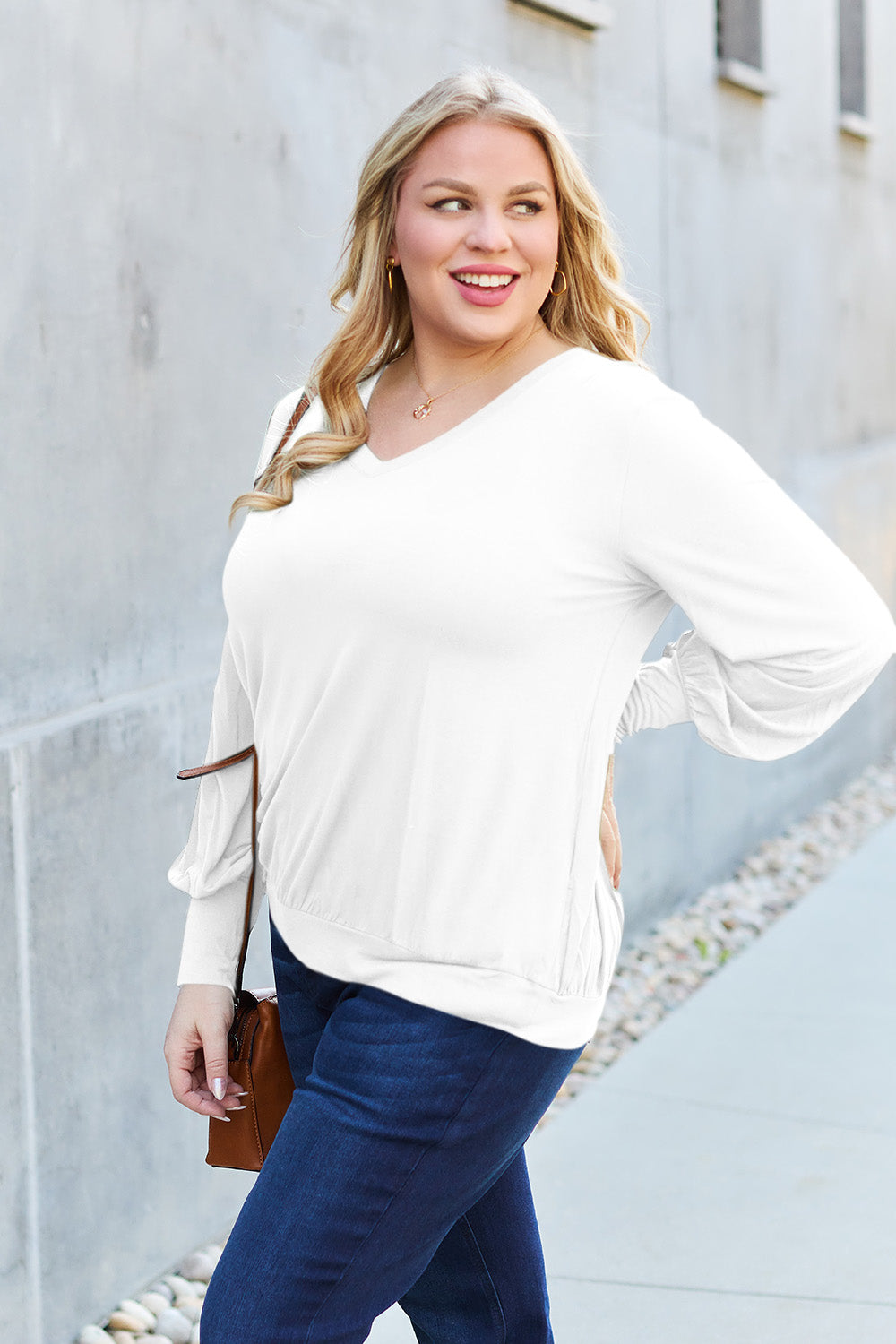 Basic Bae Full Size V-Neck Lantern Sleeve Top 6667 | Gulf Resellers