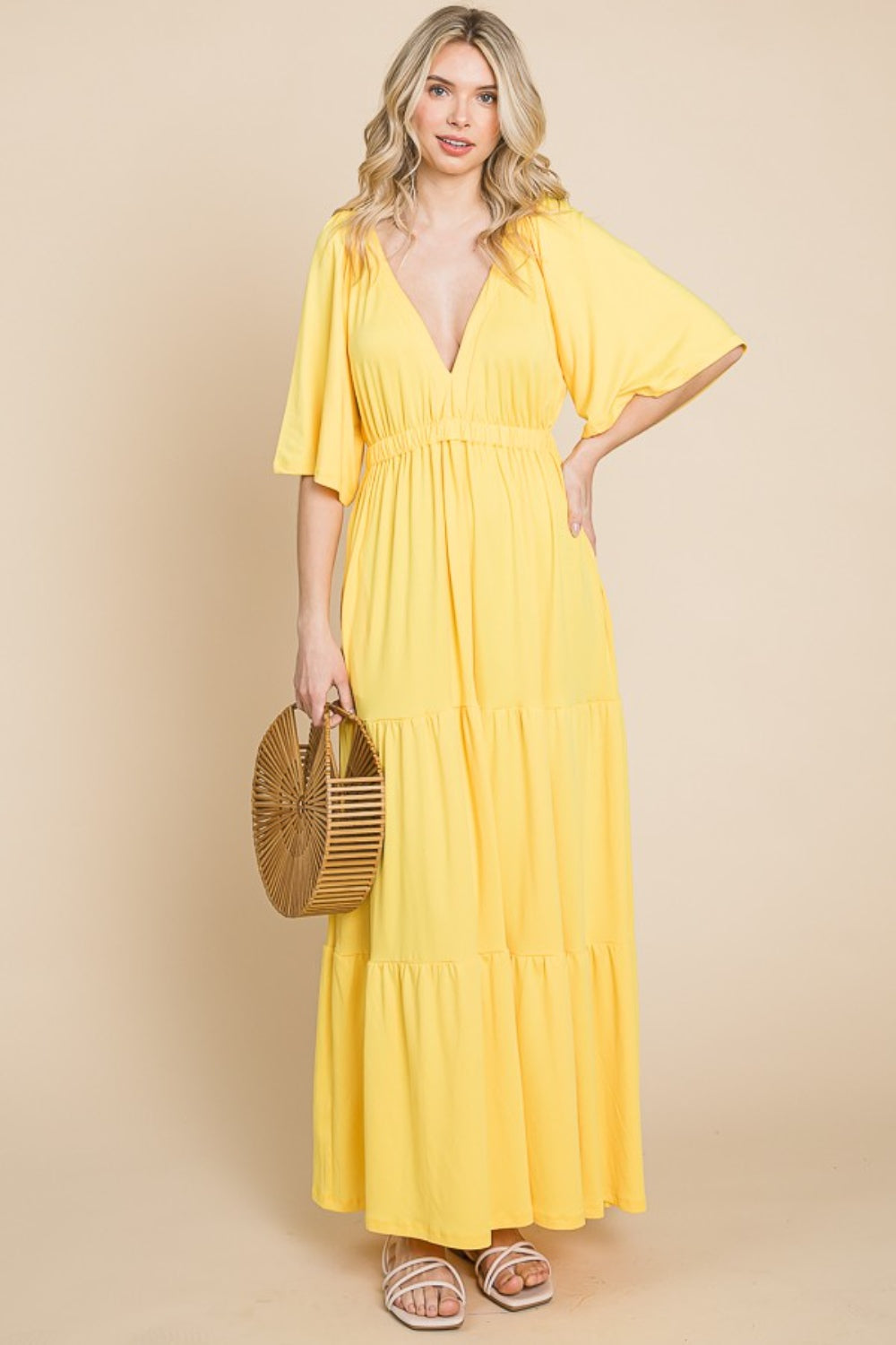 Culture Code Backless Plunge Half Sleeve Tiered Dress | Gulf Resellers