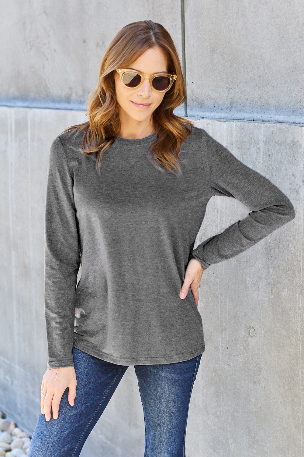 Basic Bae Full Size Round Neck Long Sleeve Top 7168 | Gulf Resellers