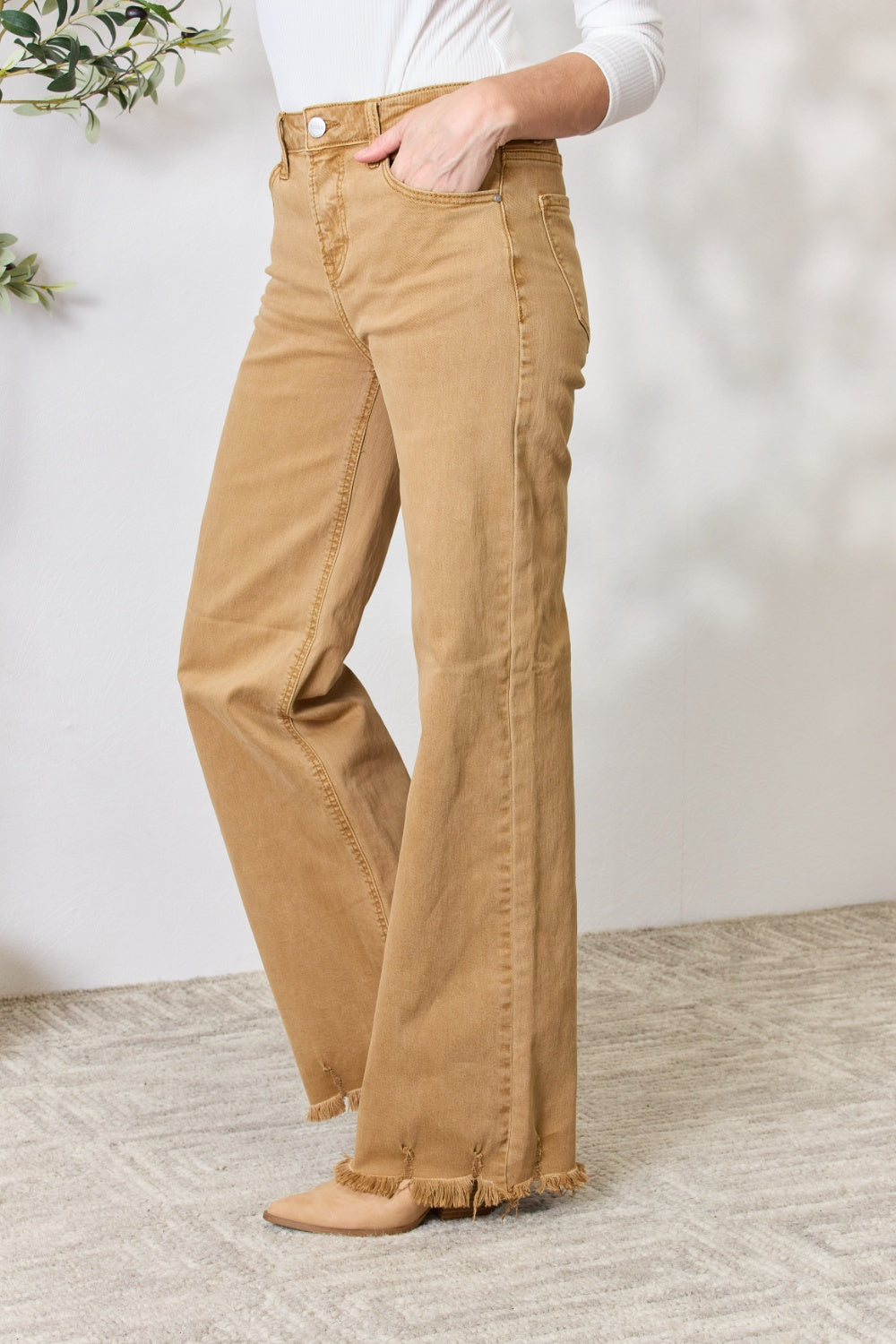 RISEN Full Size Fringe Hem Wide Leg Jeans | Gulf Resellers