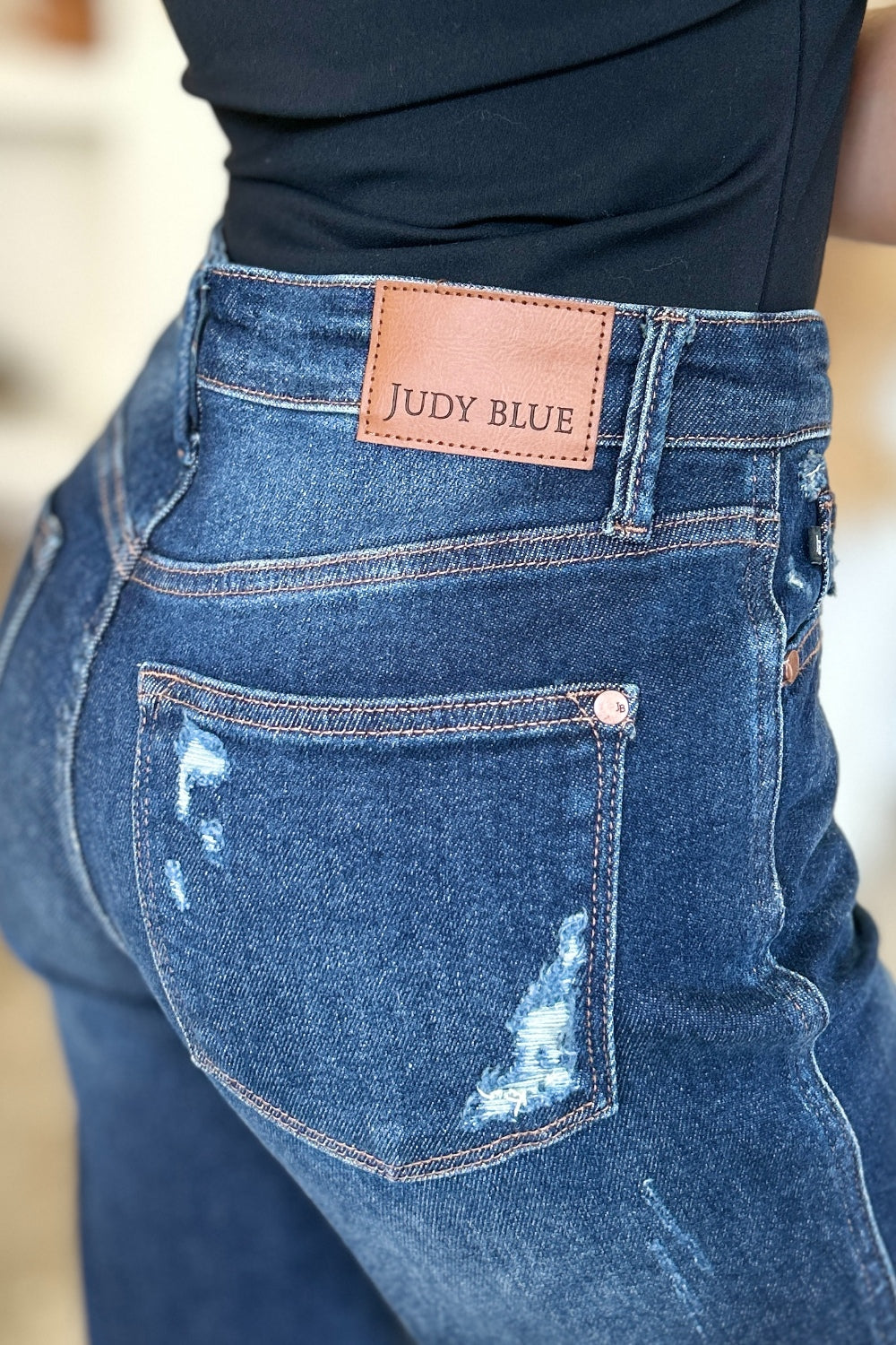 Judy Blue Full Size High Waist Rigid Magic Heavy Destroy Straight Jeans 8549 | Gulf Resellers