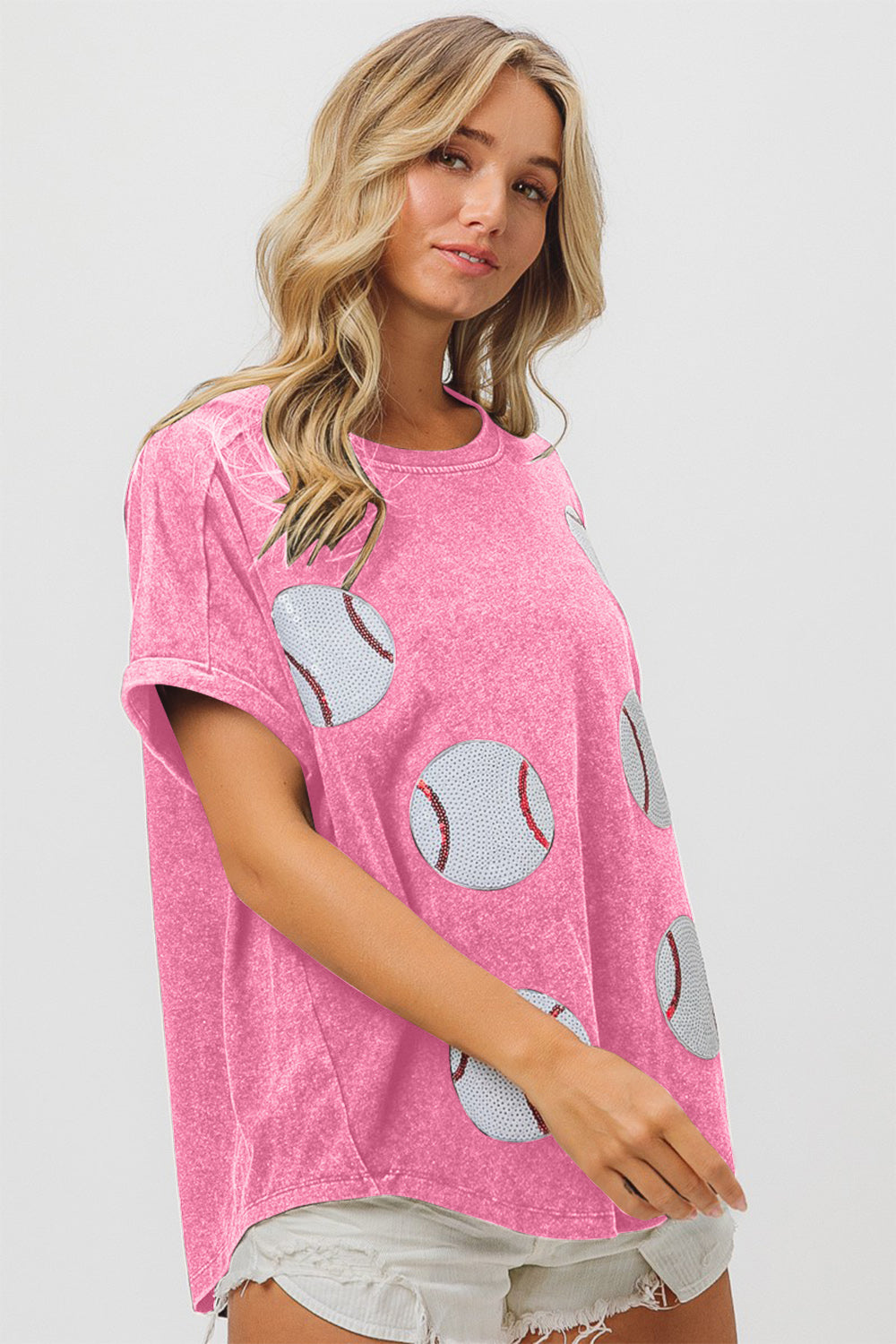 BiBi Sequin Baseball Short Sleeve T-Shirt 6776 | Gulf Resellers
