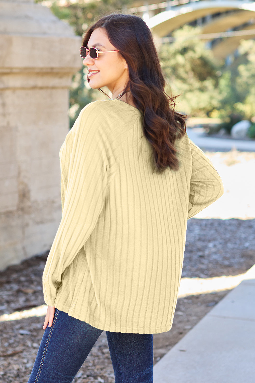 Basic Bae Full Size Ribbed Round Neck Long Sleeve Knit Top | Gulf Resellers