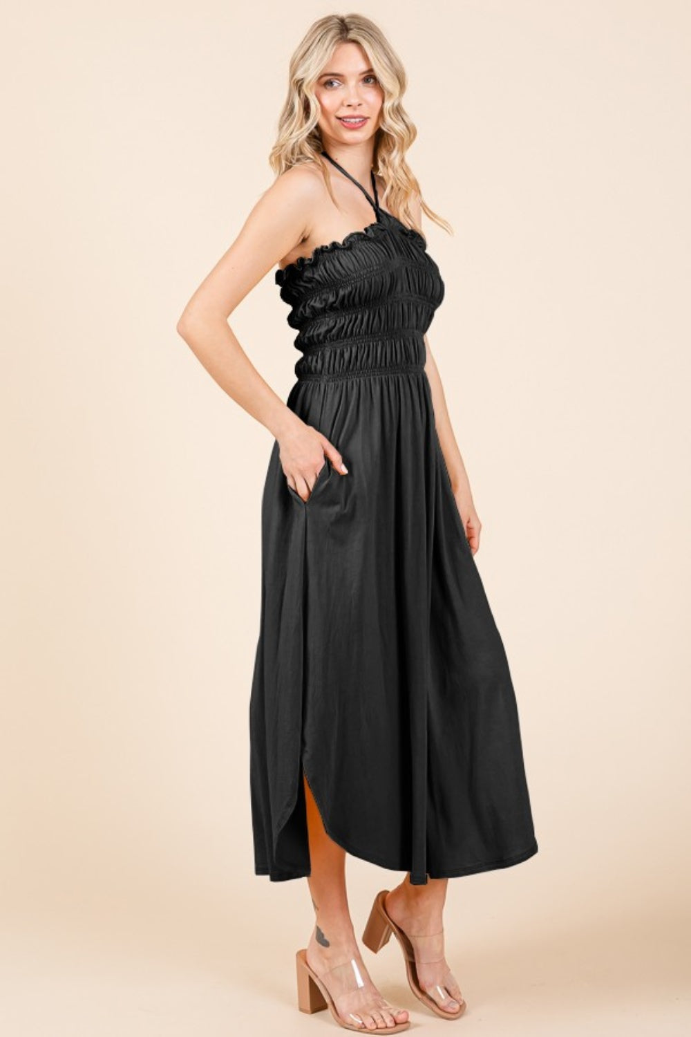 Culture Code Tie Back Shirring Dress with Pockets 9381 | Gulf Resellers