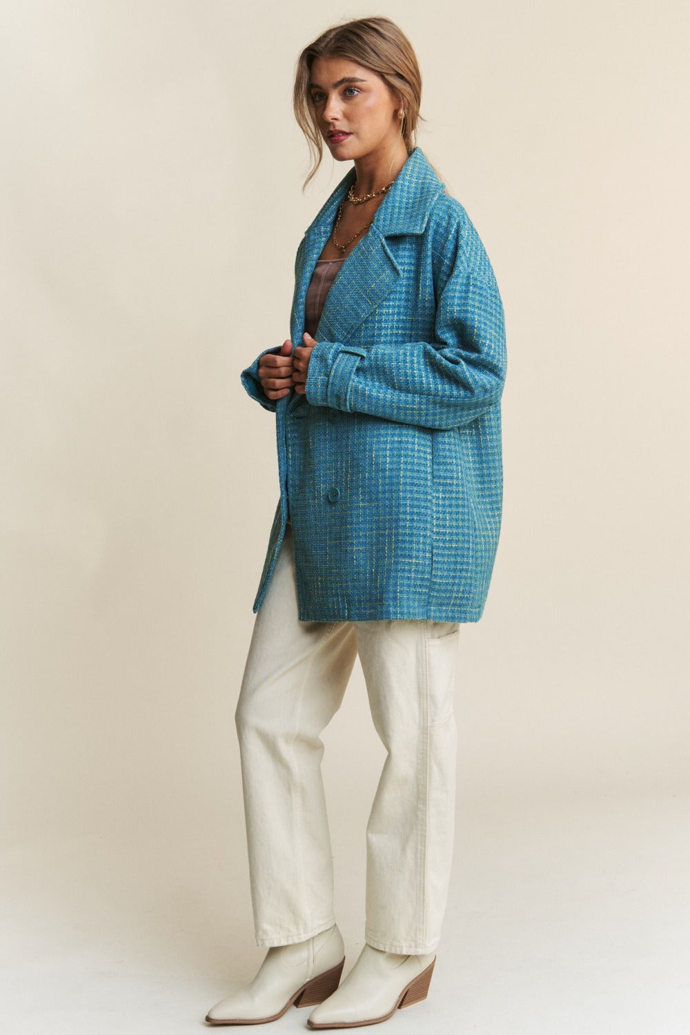 J.NNA Tweed Double-Breasted Long Sleeve Coat 12461 | Gulf Resellers
