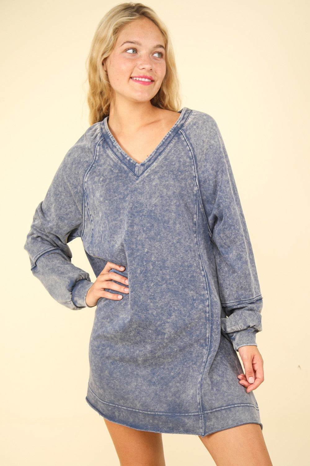 VERY J Mineral Washed Oversized A-Line Mini Dress 9510 | Gulf Resellers