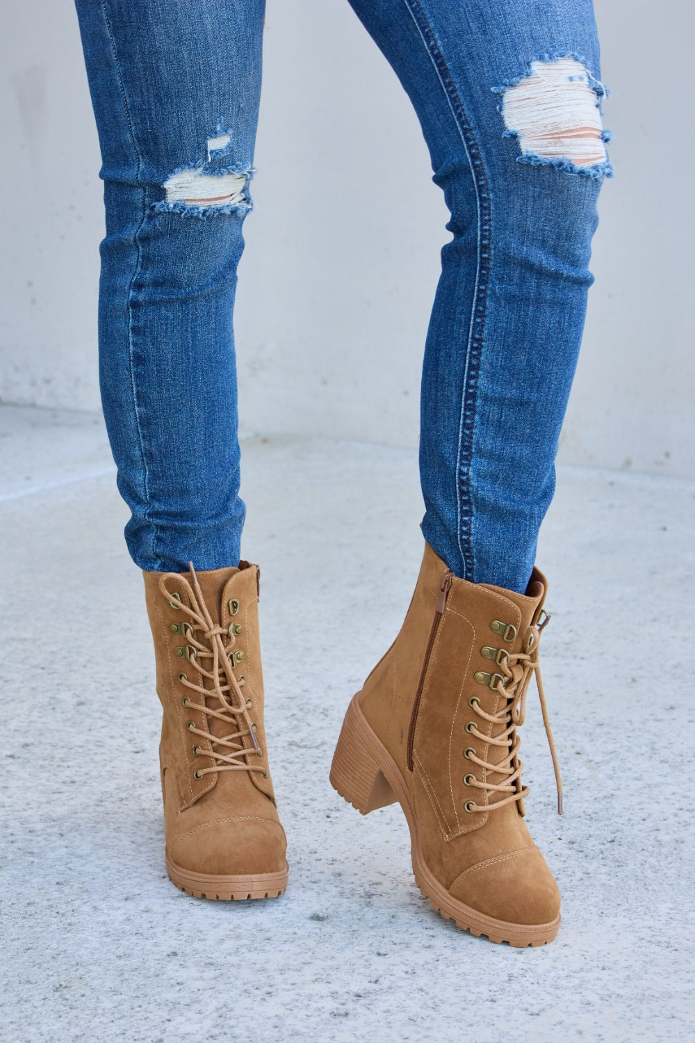 Forever Link Lace-Up Zipper Detail Block Heel Boots | Gulf Resellers