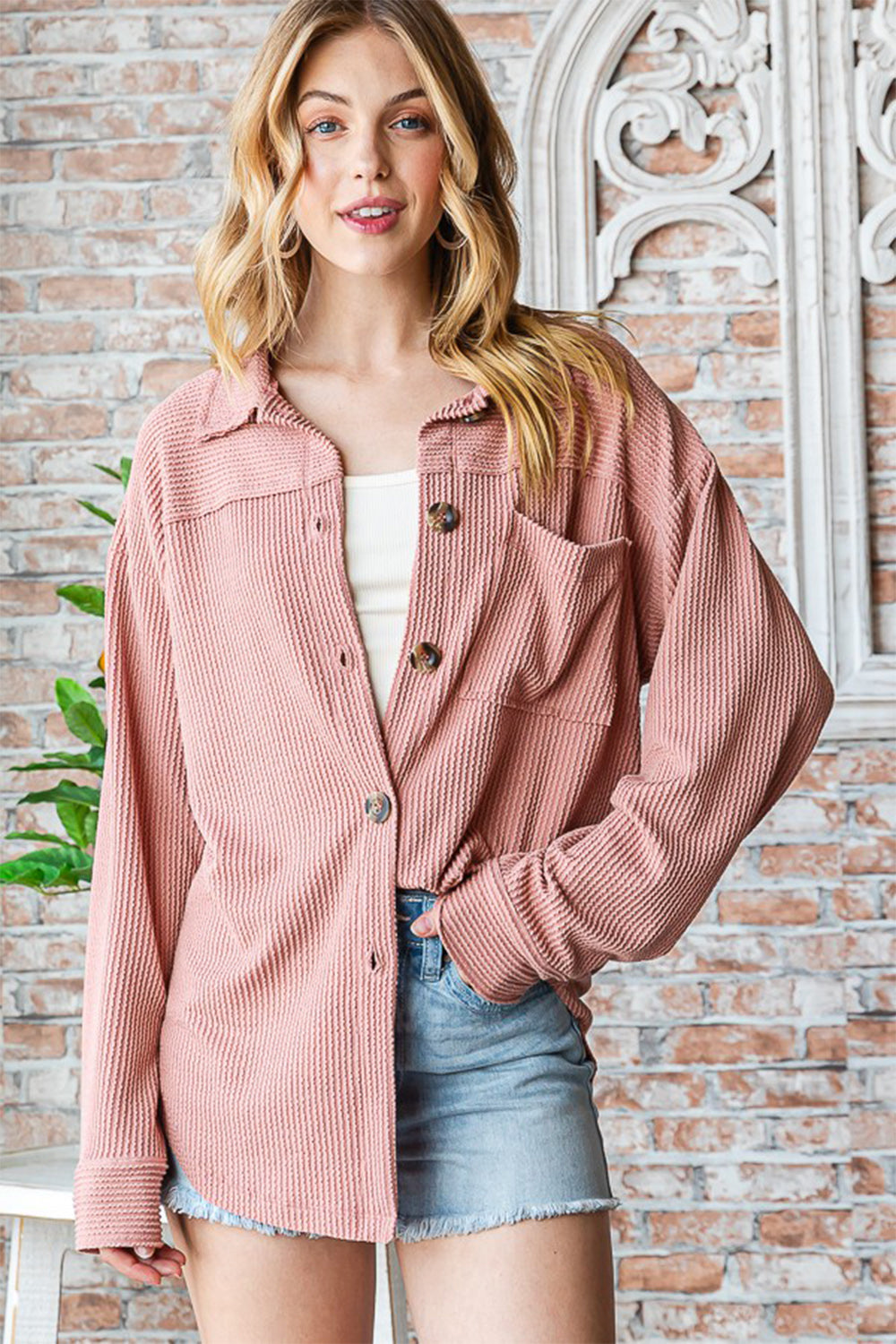 Reborn J Button Up Long Sleeve Shacket 12440 | Gulf Resellers