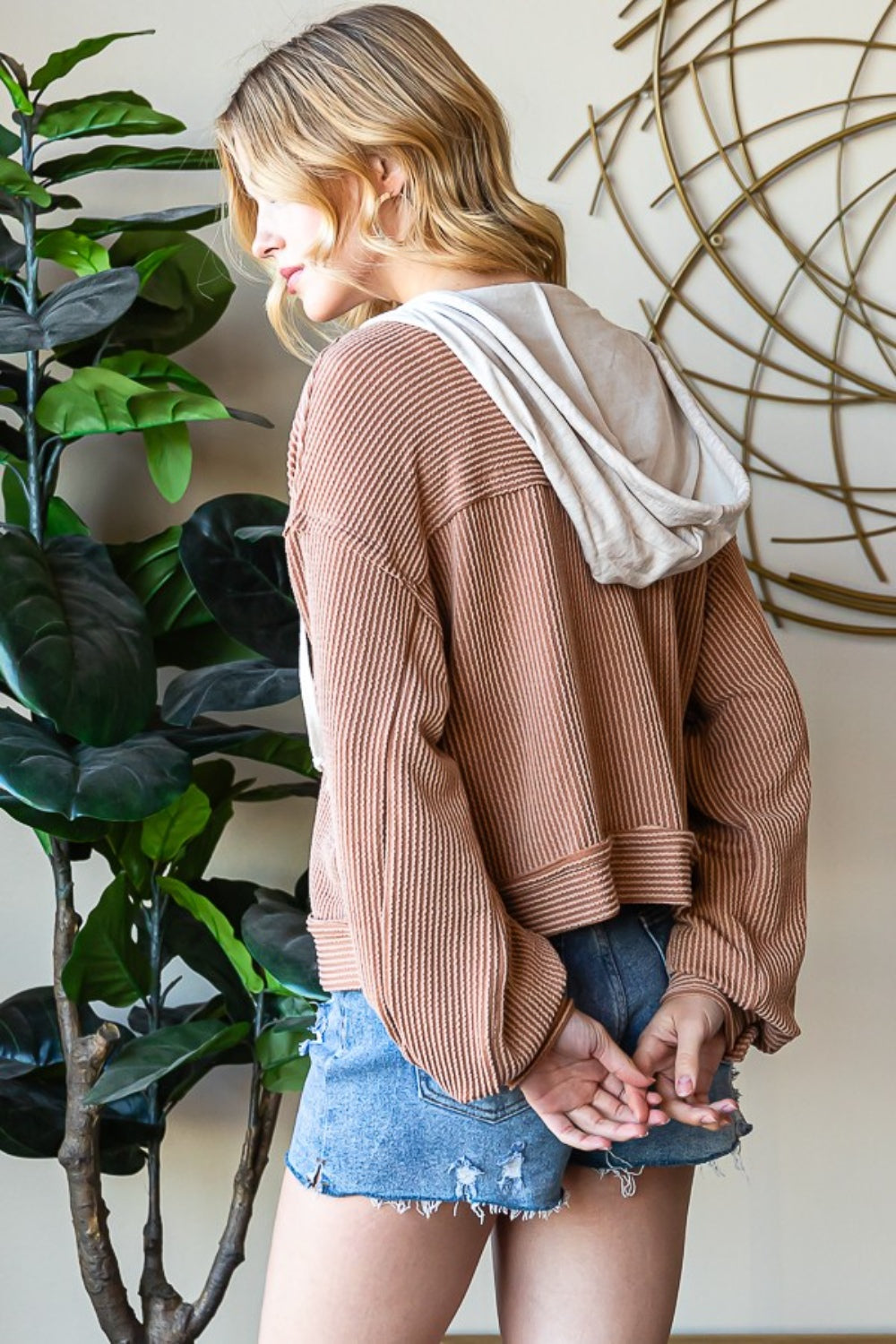 Reborn J Button Up Drawstring Striped Hooded Jacket 12261 | Gulf Resellers