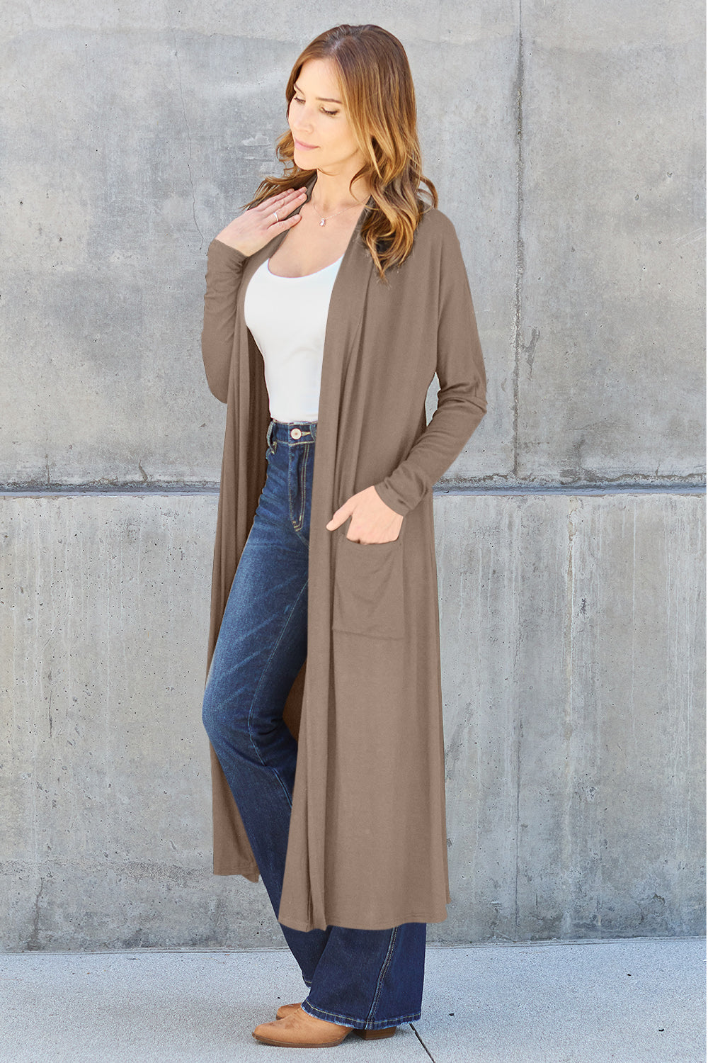 Basic Bae Full Size Open Front Long Sleeve Cover Up 12508 | Gulf Resellers