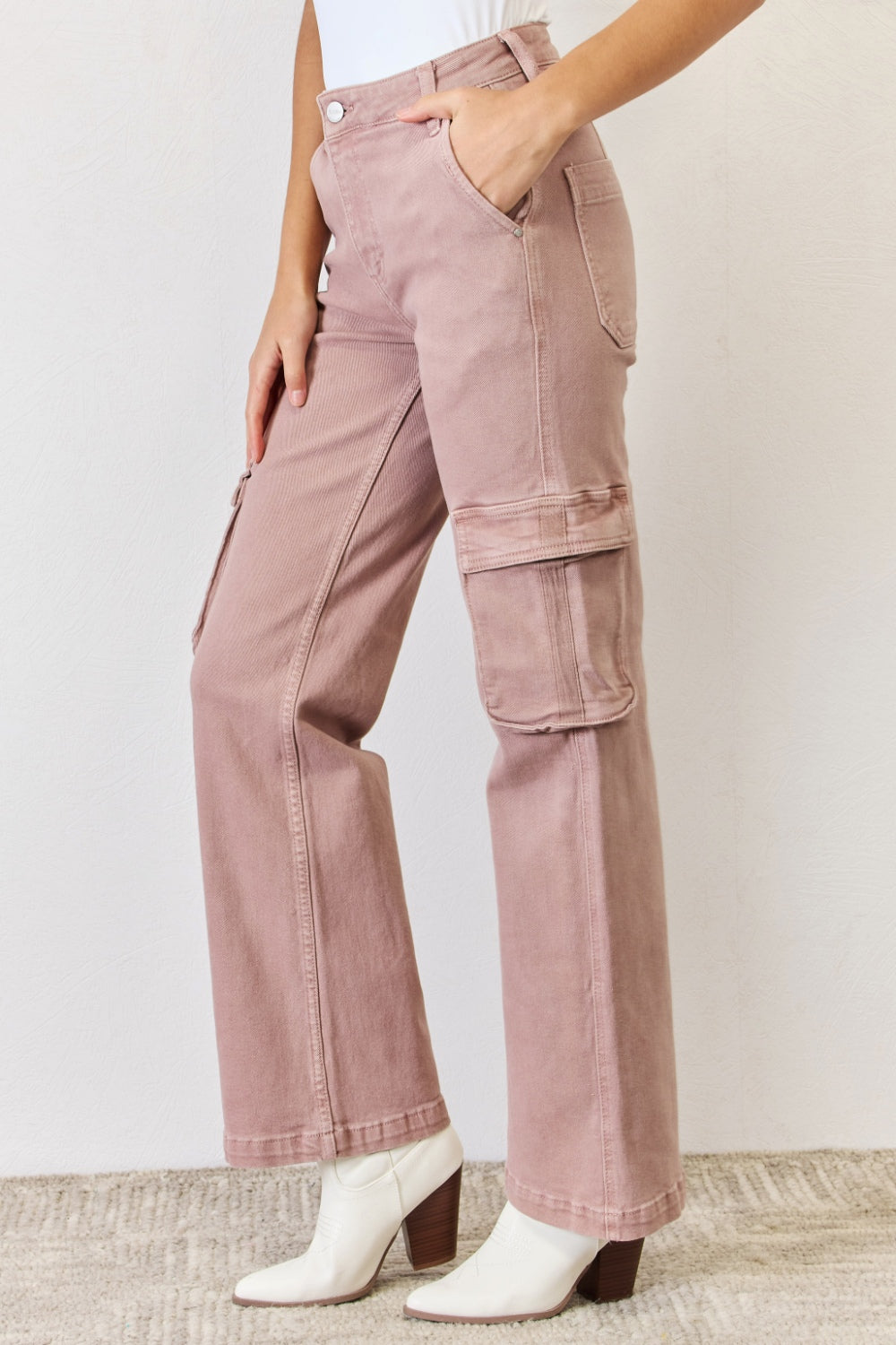 RISEN Full Size High Rise Cargo Wide Leg Jeans | Gulf Resellers