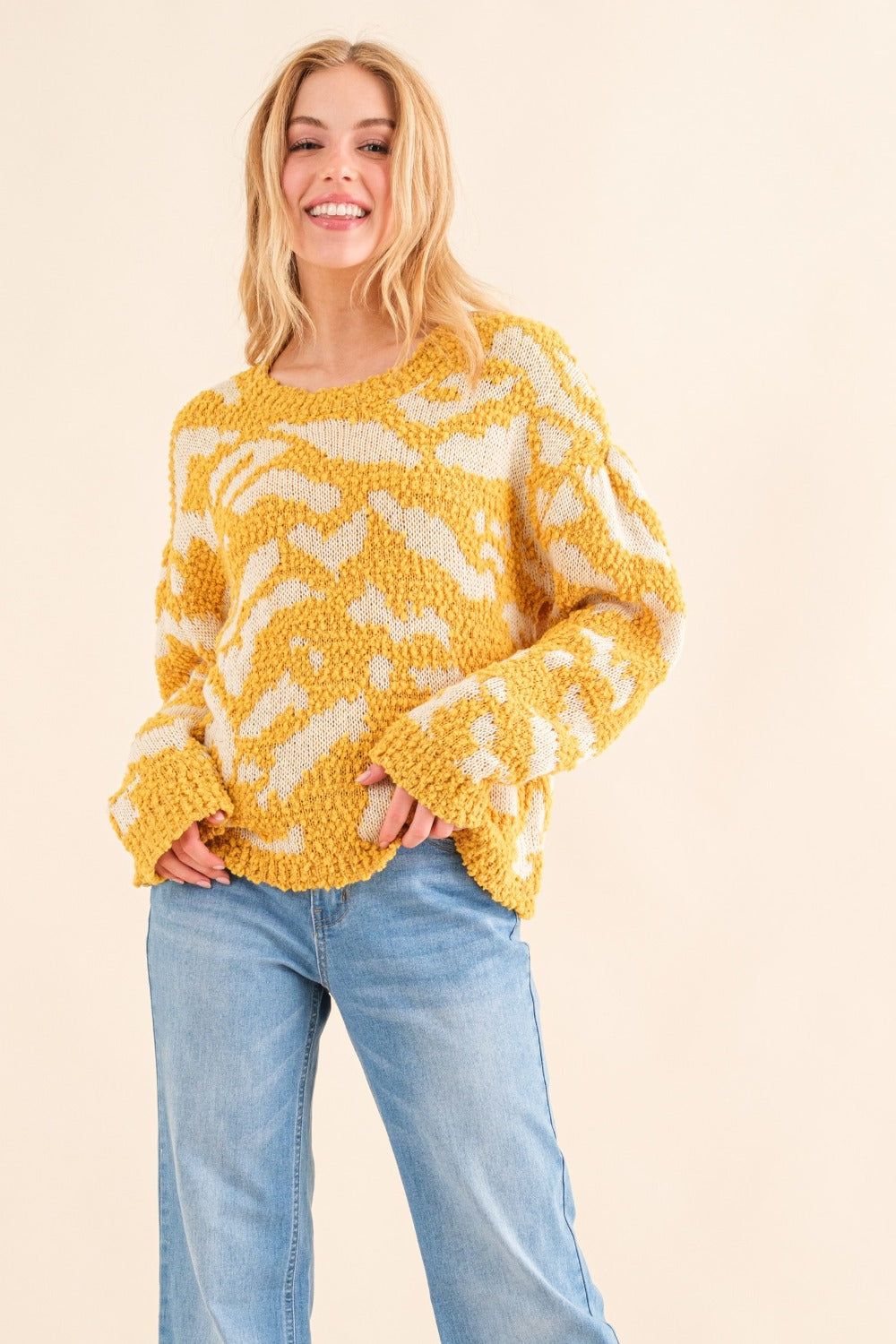 And The Why Full Size Textured Pattern Contrast Sweater 11767 | Gulf Resellers