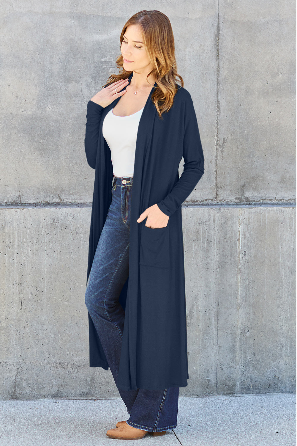 Basic Bae Full Size Open Front Long Sleeve Cover Up 12494 | Gulf Resellers