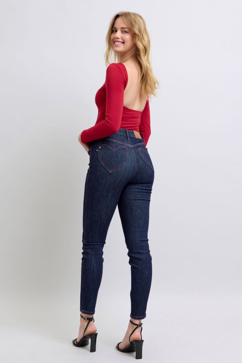 Judy Blue Full Size Heart Shaped Back Pockets Skinny Jeans 8621 | Gulf Resellers