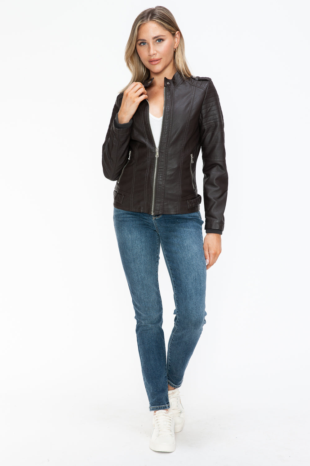 Snobbish PU Leather Biker Jacket with Side Zip Pockets 15473 | Gulf Resellers