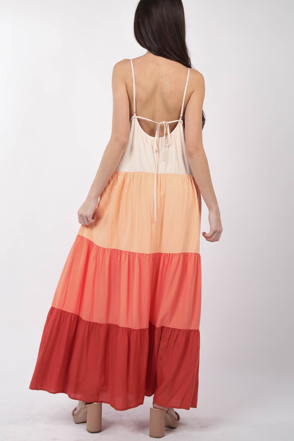VERY J Color Block Tiered Maxi Cami Dress 9251 | Gulf Resellers