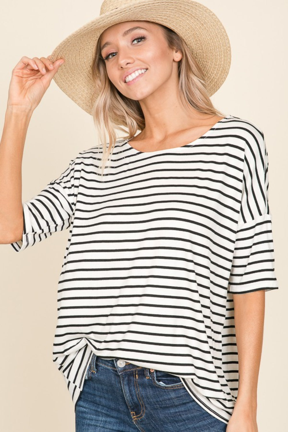 BOMBOM Striped Round Neck T-Shirt 7341 | Gulf Resellers