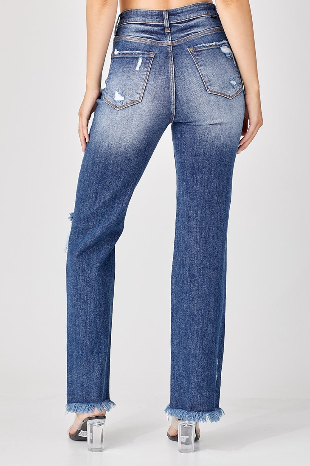 Risen Full Size Raw Hem Distressed Straight Jeans 8540 | Gulf Resellers