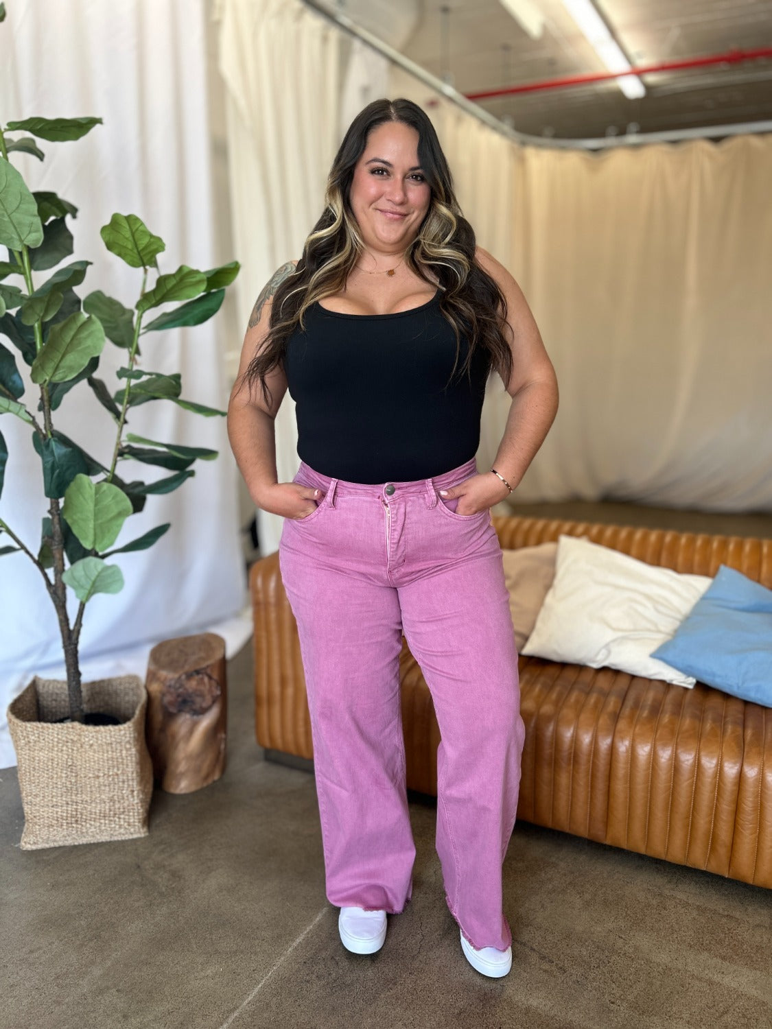RFM Full Size High Rise Garment Dye Wide Leg Jeans 11164 | Gulf Resellers