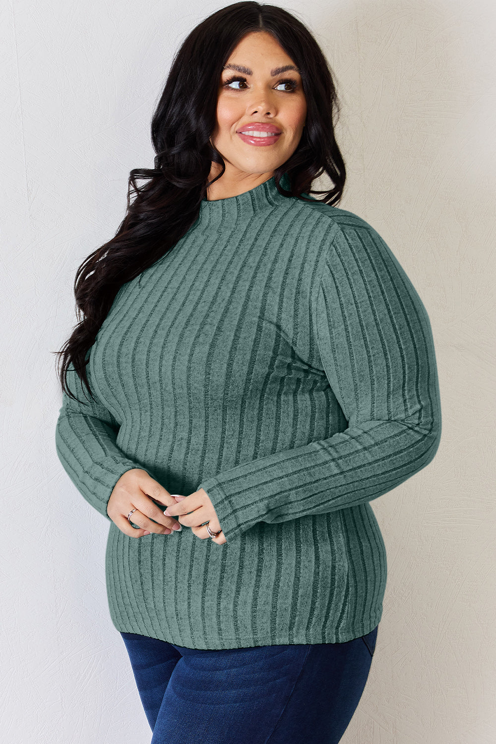 Basic Bae Full Size Ribbed Mock Neck Long Sleeve T-Shirt | Gulf Resellers