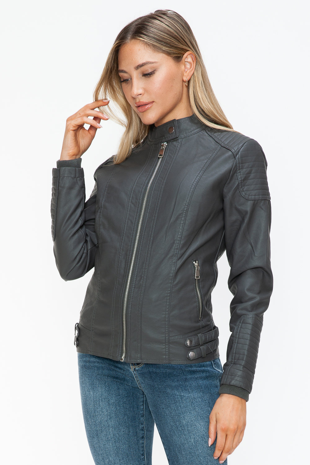 Snobbish Faux Leather Biker Jacket with Side Zip Pockets 15142 | Gulf Resellers