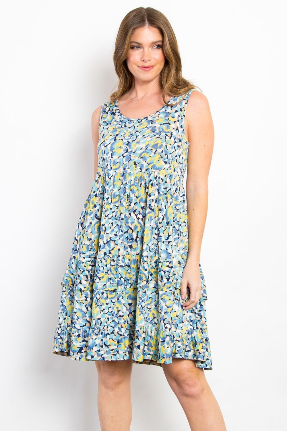 Be Stage Full Size Print Wrinkle Free Ruffled Dress 7353 | Gulf Resellers