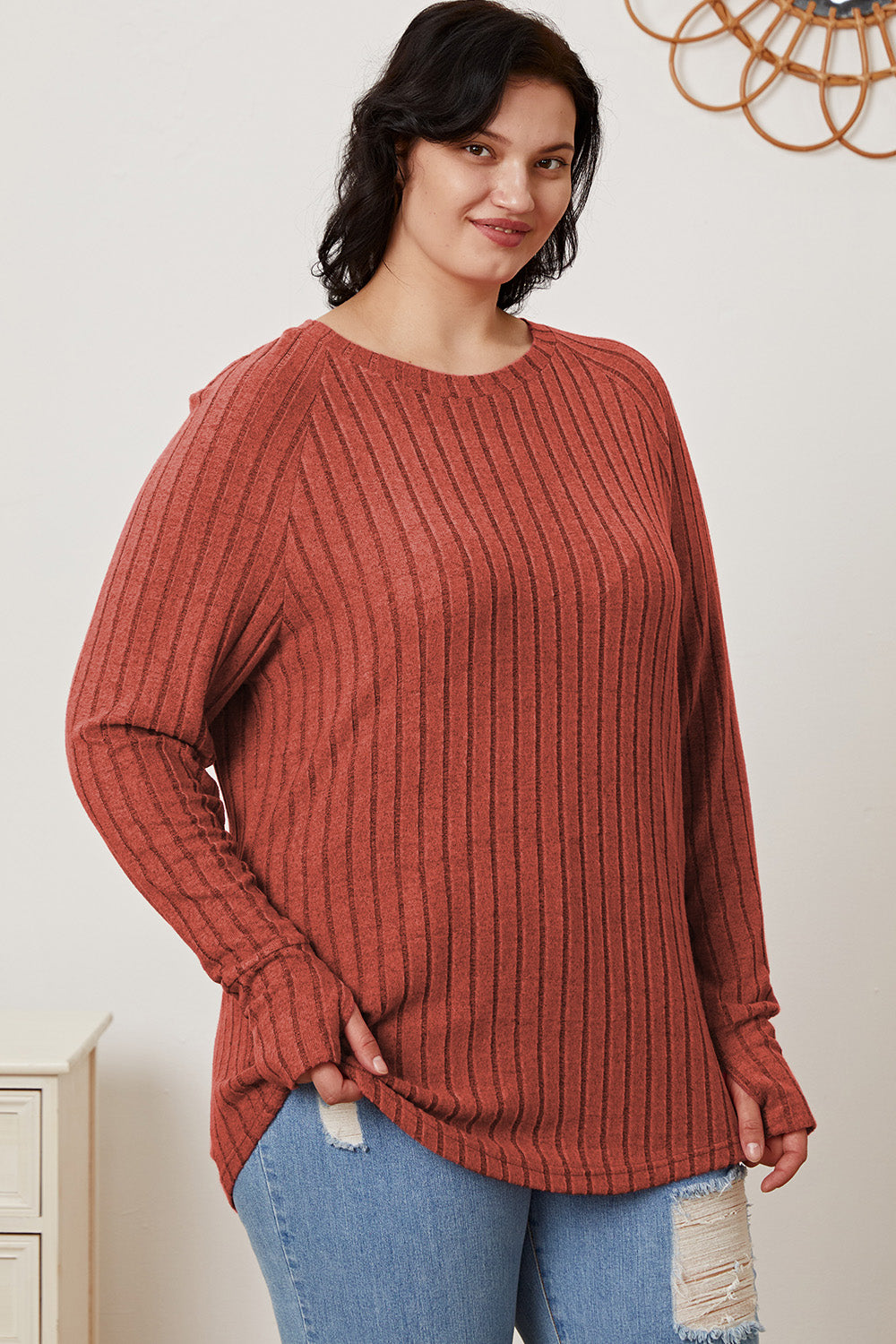 Basic Bae Full Size Ribbed Thumbhole Sleeve T-Shirt | Gulf Resellers