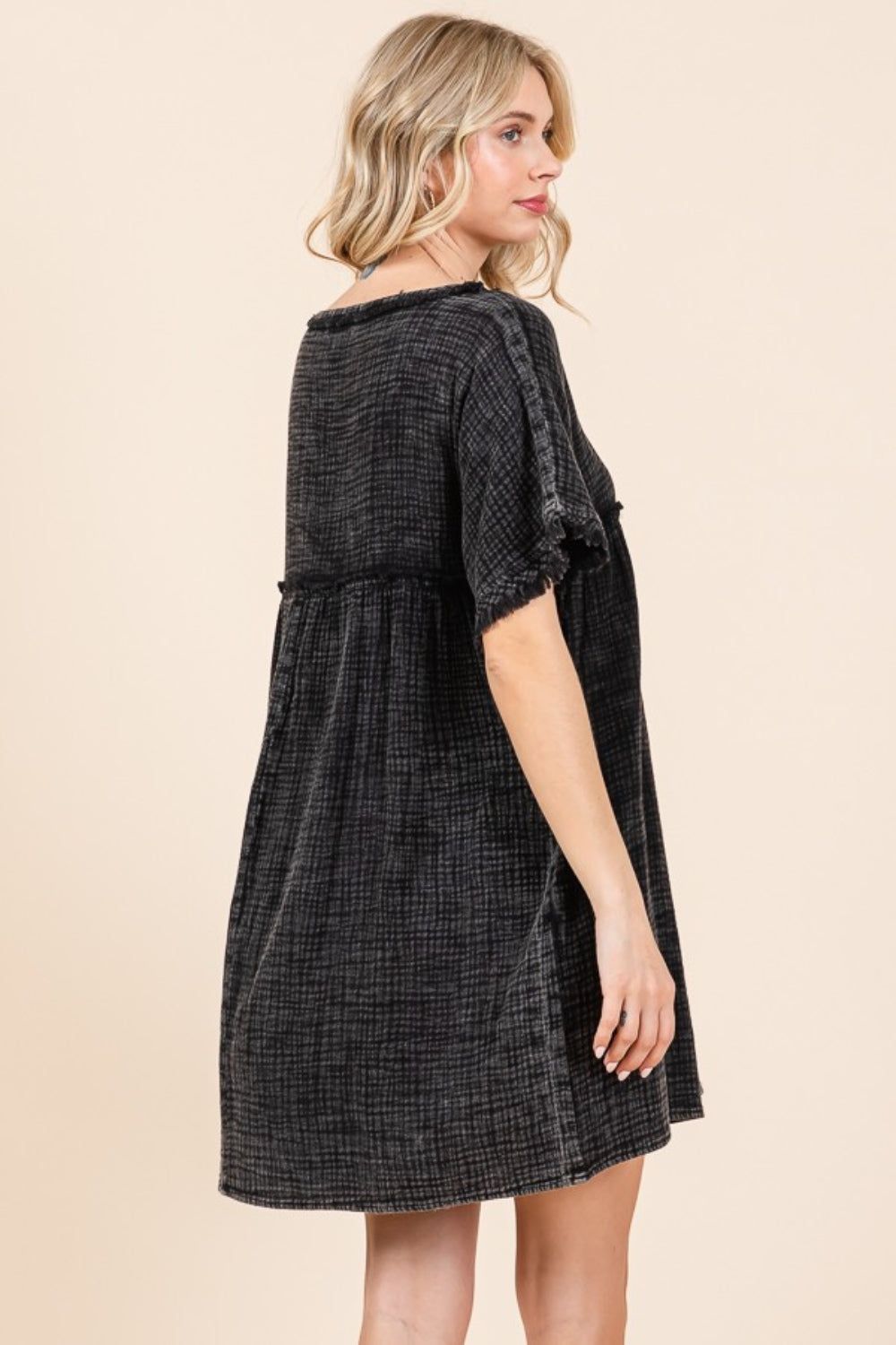Culture Code Full Size Short Sleeve Babydoll Texture Dress with Pockets 9694 | Gulf Resellers