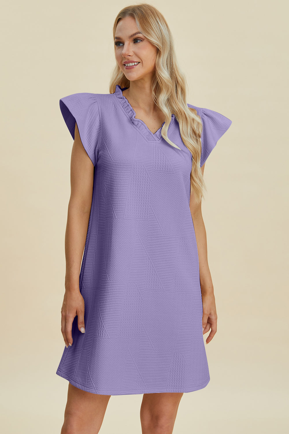 Double Take Full Size Ruffled V-Neck Cap Sleeve Dress 15092 | Gulf Resellers
