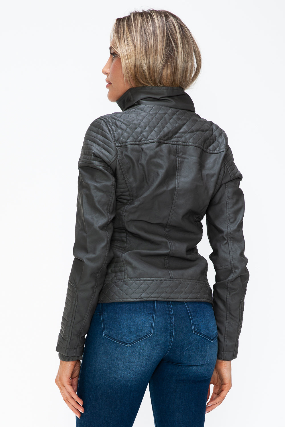 YMI Faux Layered Double-Zipper Jacket with Fuzzy Hood 15394 | Gulf Resellers