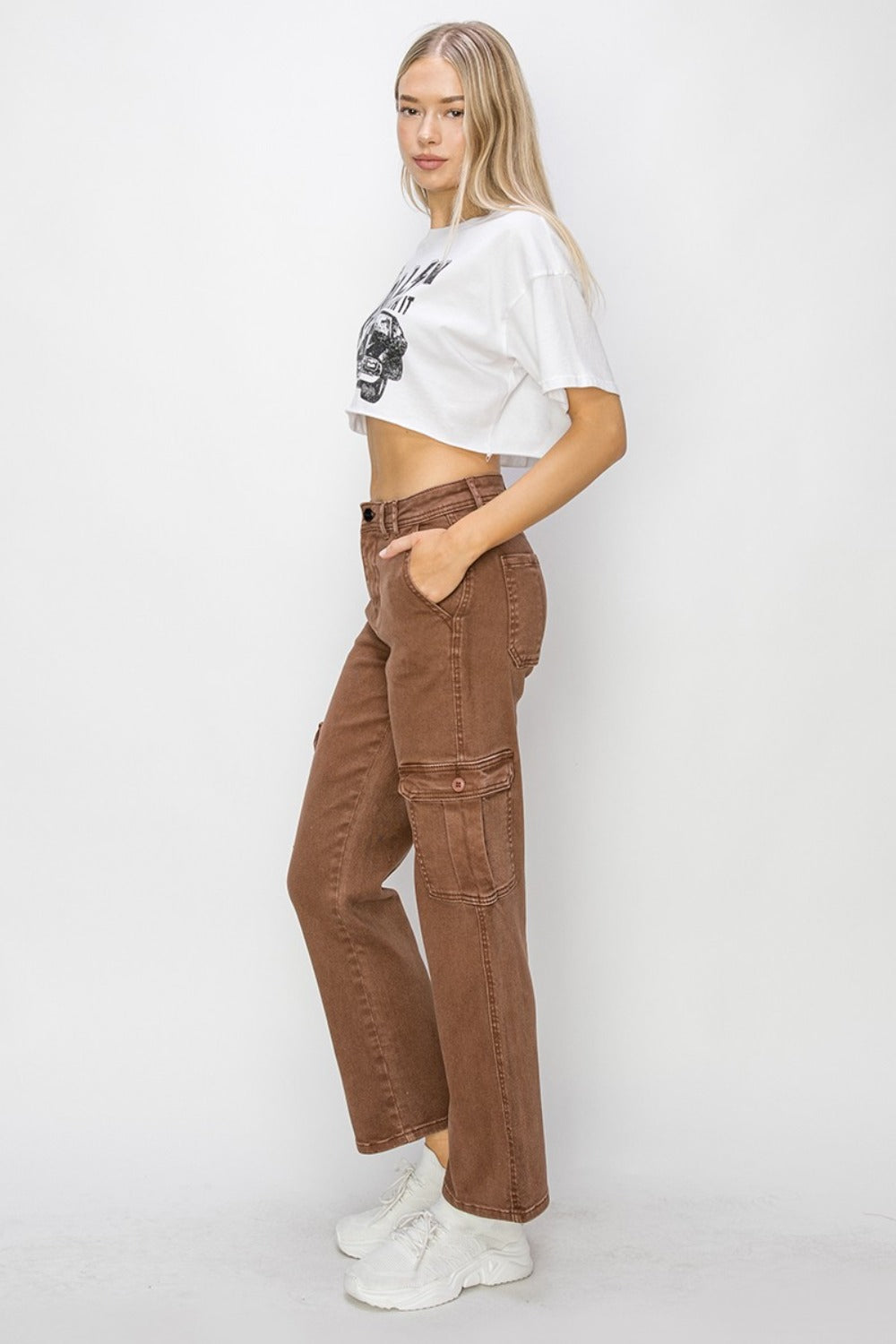 Risen Full Size High Rise Cargo Jeans 8658 | Gulf Resellers