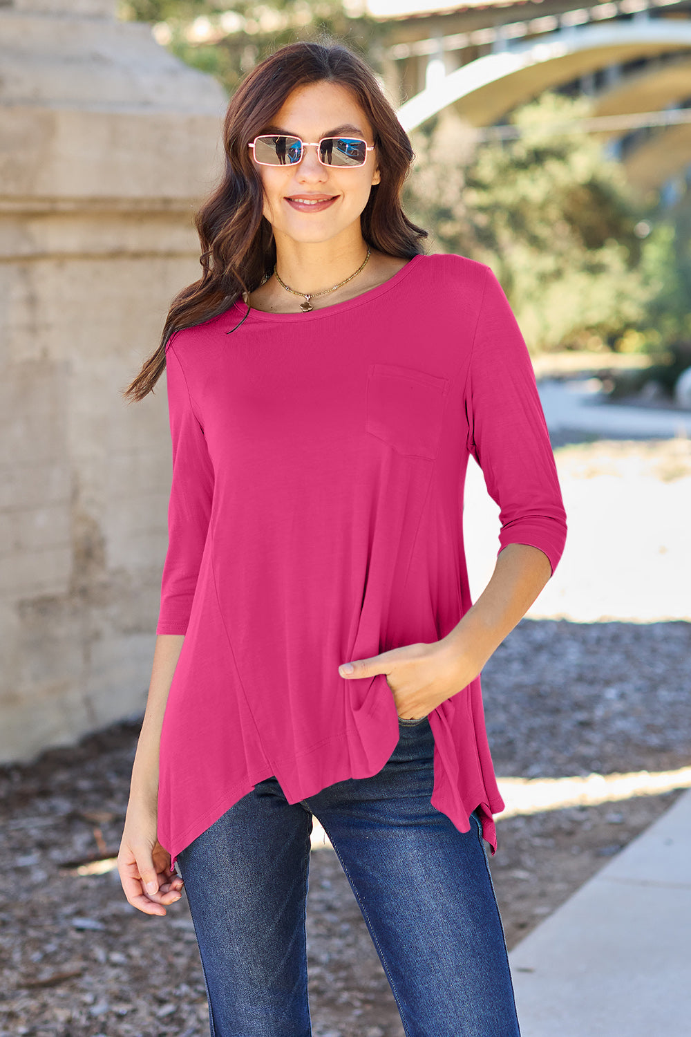 Basic Bae Full Size Round Neck Pocketed T-Shirt | Gulf Resellers