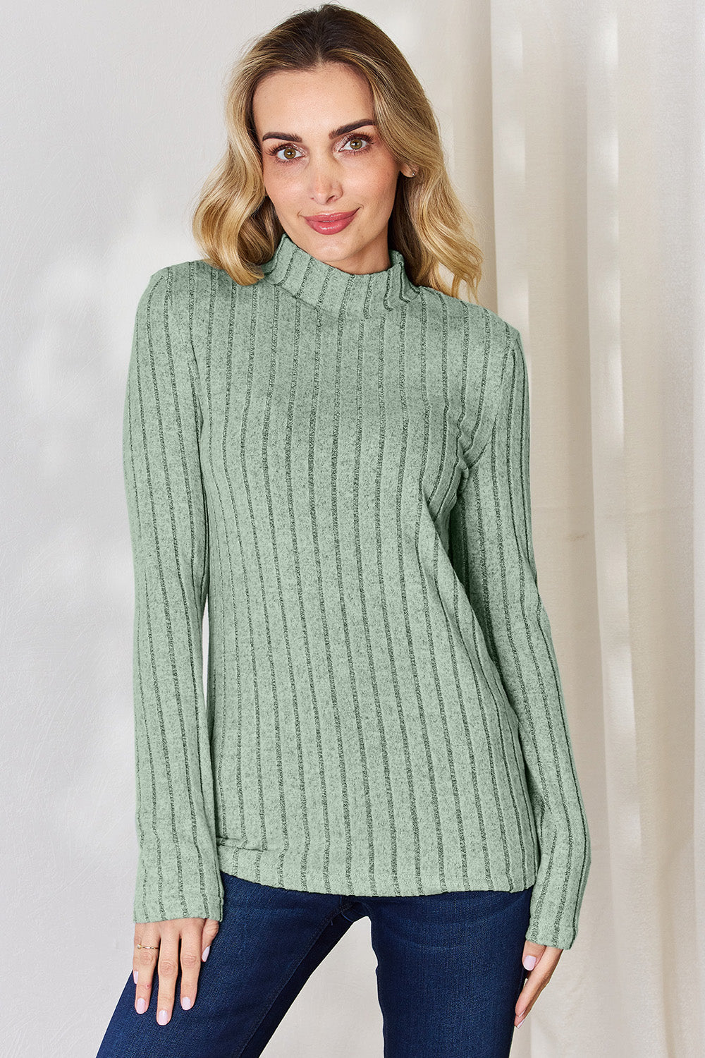 Basic Bae Full Size Ribbed Mock Neck Long Sleeve T-Shirt | Gulf Resellers