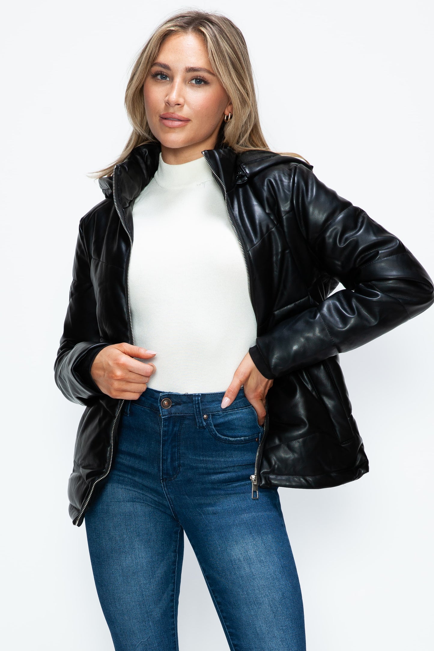 How Dare U Pocketed Zip Up Puffer Jacket with Removable Hood 15689 | Gulf Resellers