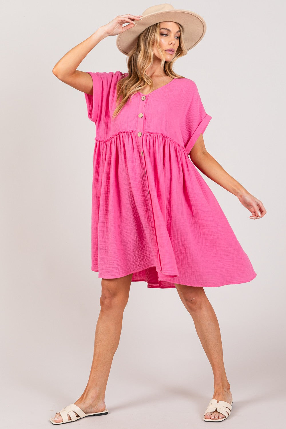 SAGE + FIG Button Up Short Sleeve Dress 6087 | Gulf Resellers
