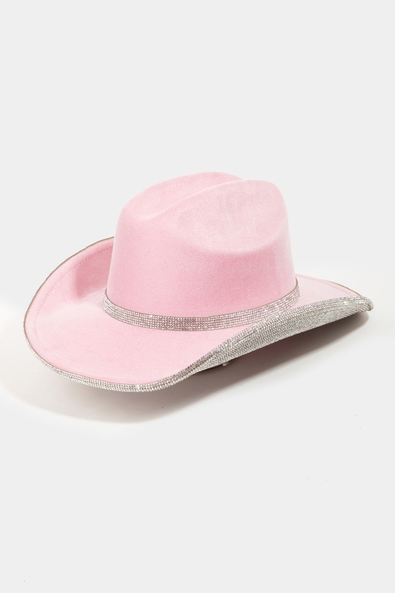 Fame Pave Rhinestone Trim Faux Suede Hat 8146 | Gulf Resellers