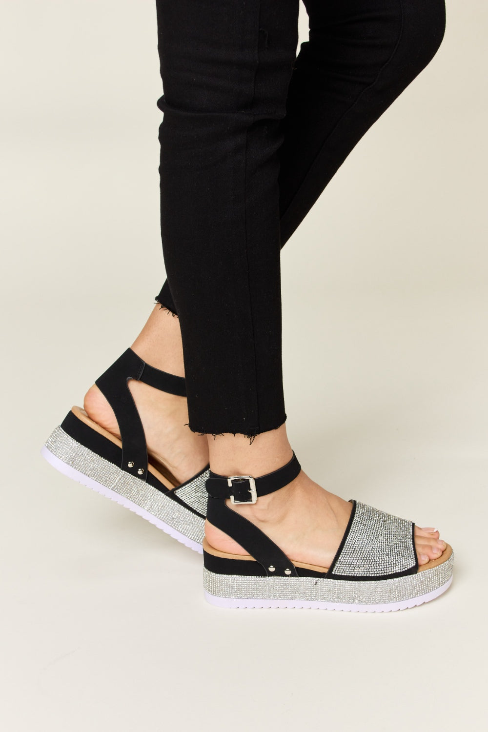 Forever Link Rhinestone Buckle Strappy Wedge Sandals 14854 | Gulf Resellers