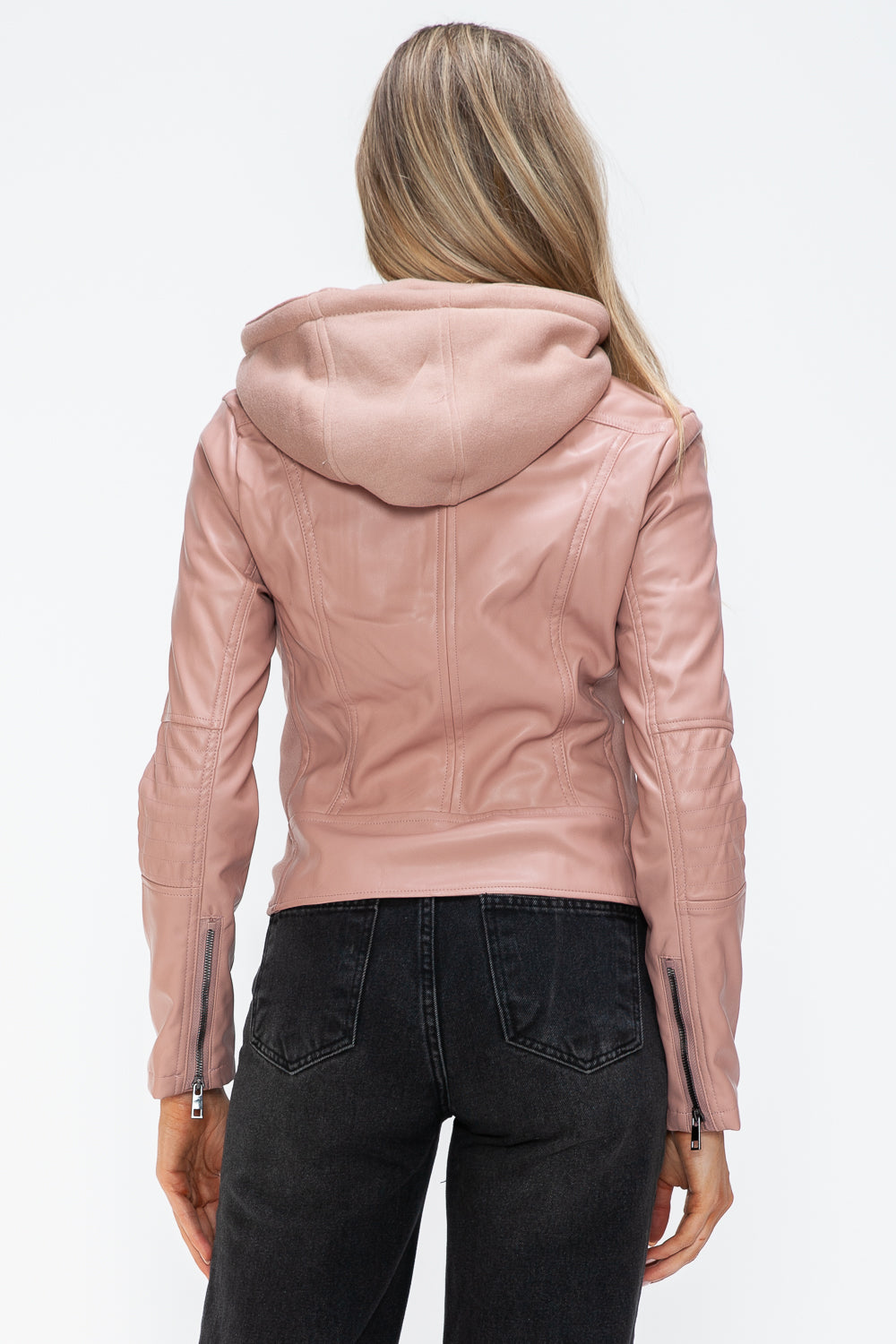 Snobbish Faux Leather Zip Up Drawstring Hooded Jacket 15149 | Gulf Resellers