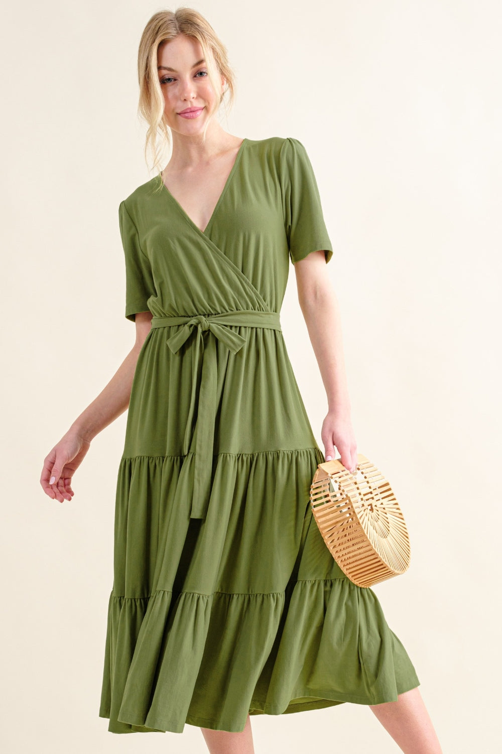 And The Why Soft Short Sleeve Tiered Midi Dress 6439 | Gulf Resellers