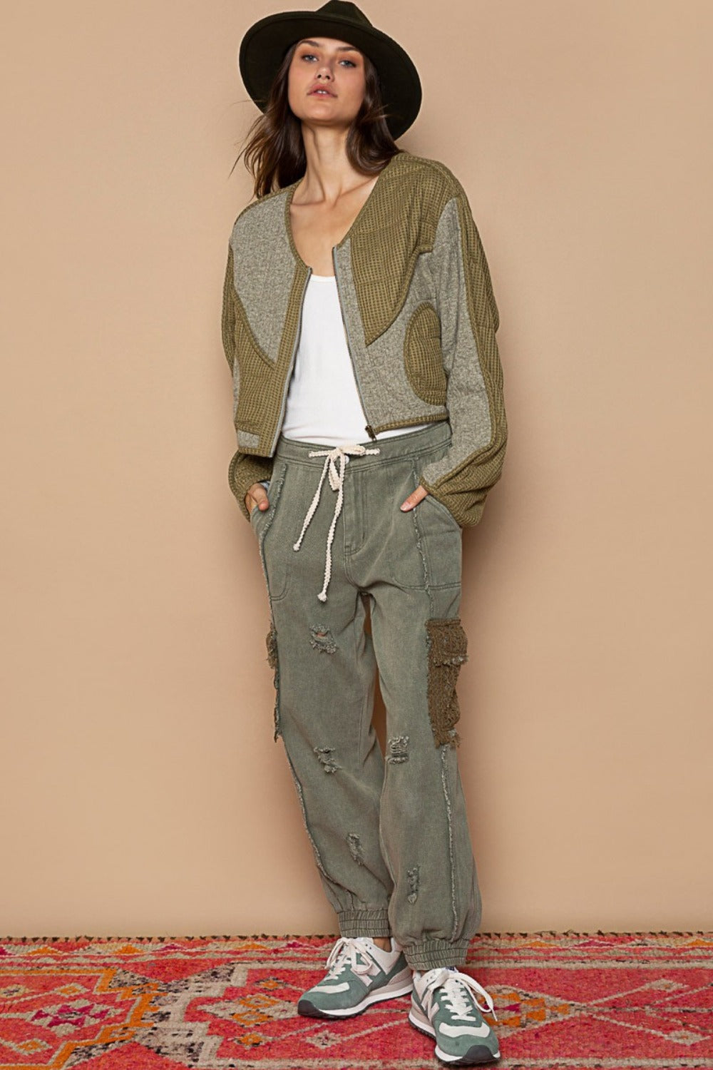 POL Quilted Knit Viding Detail Knit Patch Jacket 13079 | Gulf Resellers
