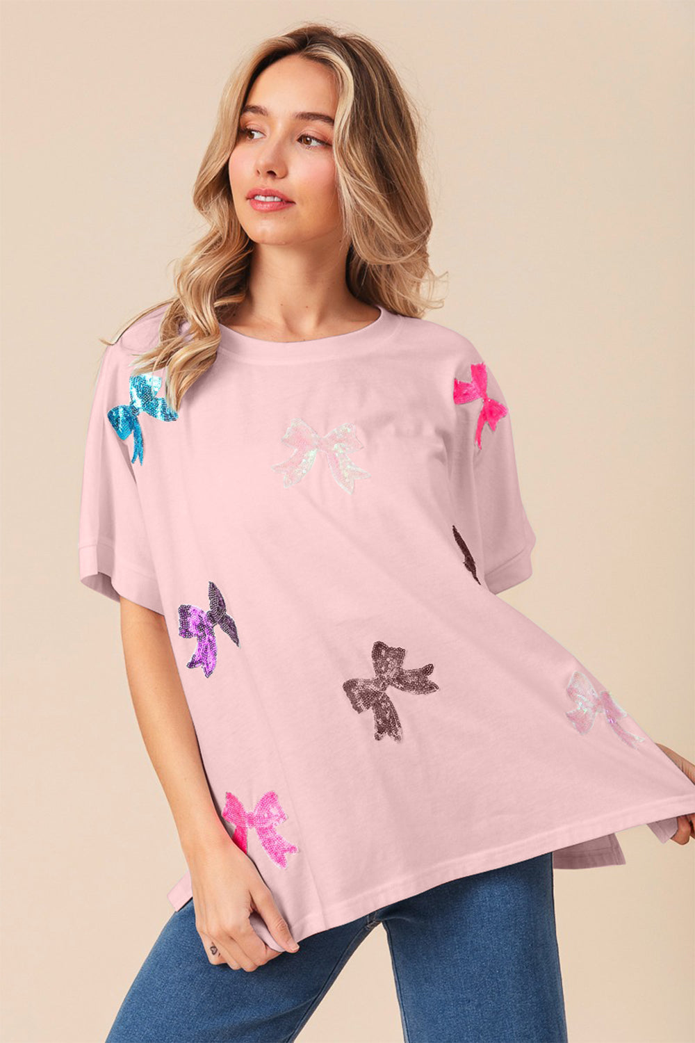BiBi Sequin Bow Patch Short Sleeve T-Shirt 7619 | Gulf Resellers