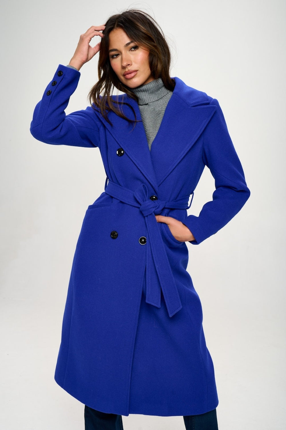 Coalition LA Double-Breasted Longline Coat with Belt 12740 | Gulf Resellers